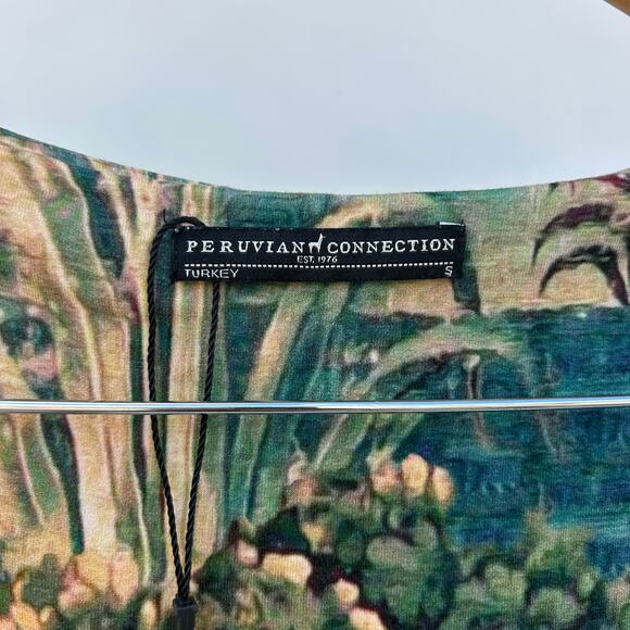 Peruvian Connection Pastorale Long Sleeve Foliage Green Dress Mini Small Pockets - Picture 3 of 9